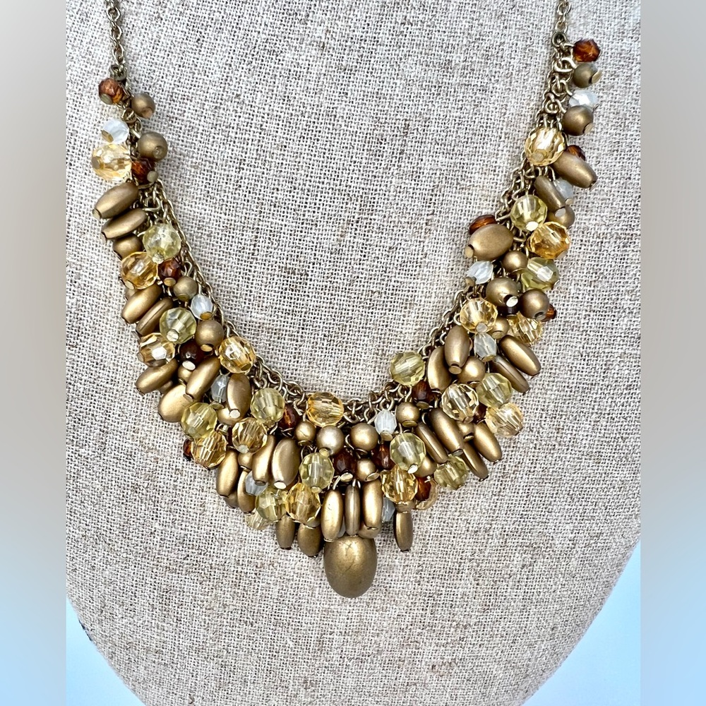 VTG PREMIER DESIGNS PD CROWN GOLD TONE CASCADE CRYSTAL BEAD NECKLACE 16" + 3"